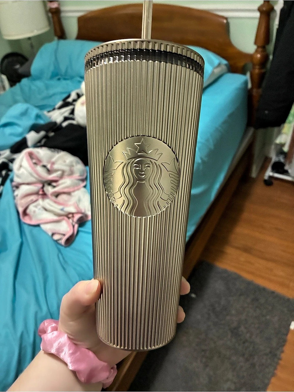 Starbucks Metallic Gold Ribbed Cold Cup Tumbler 24 oz